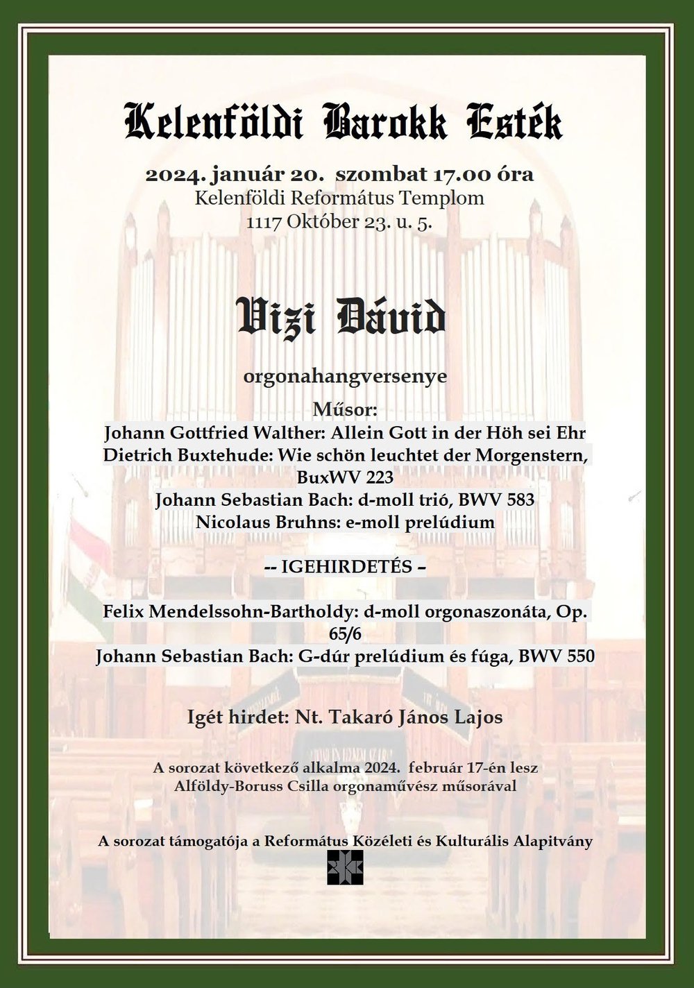 Kelenföldi Barokk Esték – Vizi Dávid hangversenye