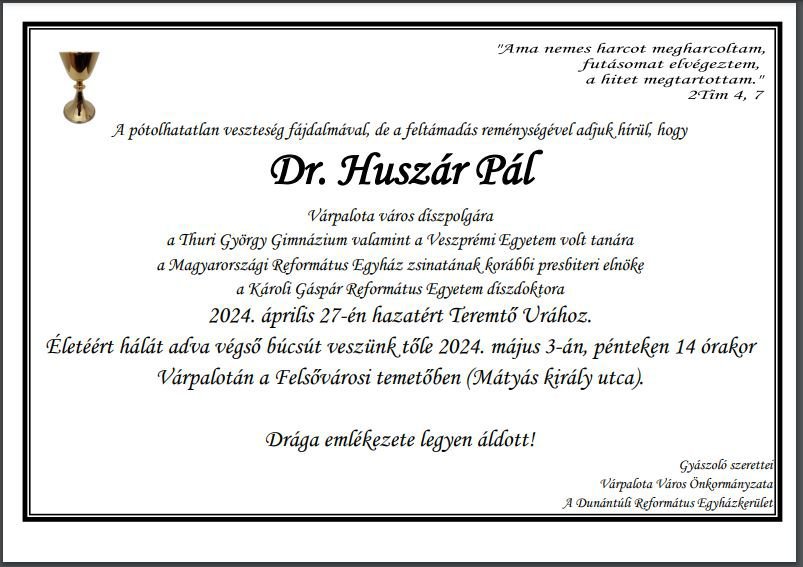 Elhunyt Huszár Pál
